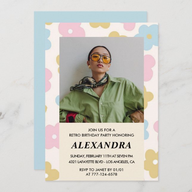 40e anniversaire invitation Fleurs Super rétro mig (Devant / Derrière)