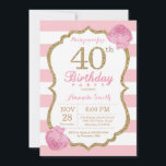 40e anniversaire Invitation Florale rose et or<br><div class="desc">40e Invitation d'anniversaire. Le rose et l'or. Parties scintillant d'or. Les Grandes Têtes Roses et Blanches. Flore rose. Anniversaire adulte. Fête d'anniversaire des femmes.
Pour plus de personnalisation,  cliquez sur le bouton "Customiser" et utilisez notre outil de conception pour modifier ce modèle.</div>