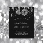 40e anniversaire invitation léopard noir argent<br><div class="desc">Une invitation moderne, élégante et glamour pour une fête de 40e anniversaire. Un arrière - plan noir, décoré de confettis argentés. Le nom est écrit avec un script de style moderne écrit à la main. Personnalisez et ajoutez les détails de votre fête. Le numéro 40 est écrit avec une police...</div>