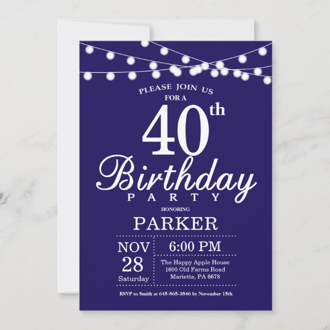 40e anniversaire Invitation Marine Bleu (Devant)
