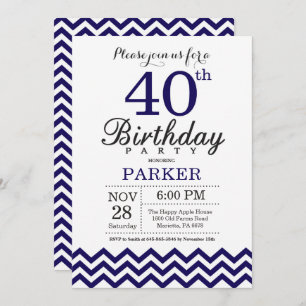40e anniversaire Invitation Marine Blue Chevron