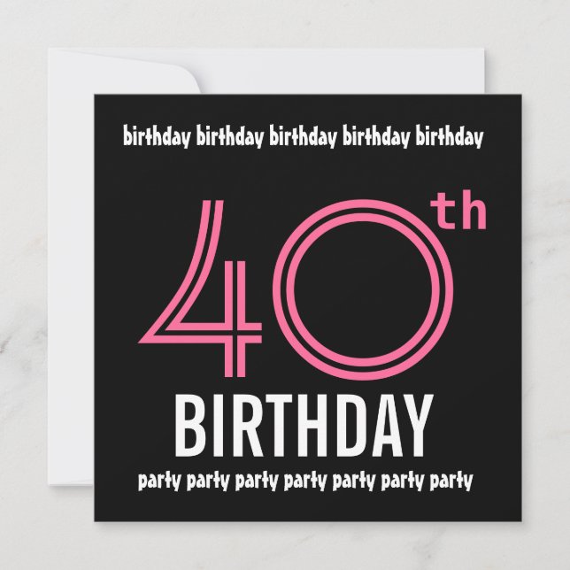 40e anniversaire Invitation Modèle rose noir (Devant)