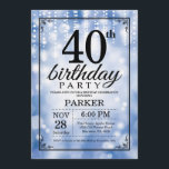 40e anniversaire Invitation Parties scintillant bl<br><div class="desc">40e anniversaire Invitation avec des lumières à cordes bleues avec Arrière - plan Parties scintillant bleu. Anniversaire bleu. Anniversaire adulte. Hommes ou Femmes Anniversaire Invitation. 13ème 15ème 16ème 18ème 20ème 21ème 30ème 40ème 50ème 60ème 70ème 80ème 90ème 100ème, Tout âge. Pour plus de personnalisation, cliquez sur le bouton "Customiser" et...</div>