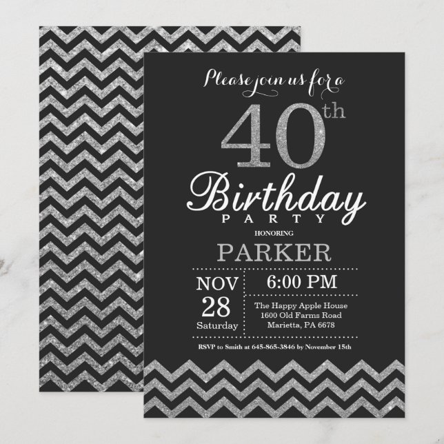 40e anniversaire Invitation Parties scintillant no (Devant / Derrière)