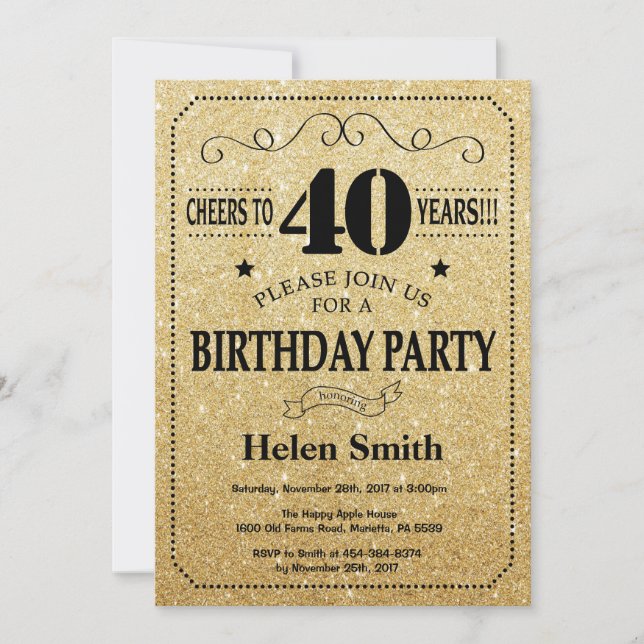 40e anniversaire Invitation Parties scintillant no (Devant)