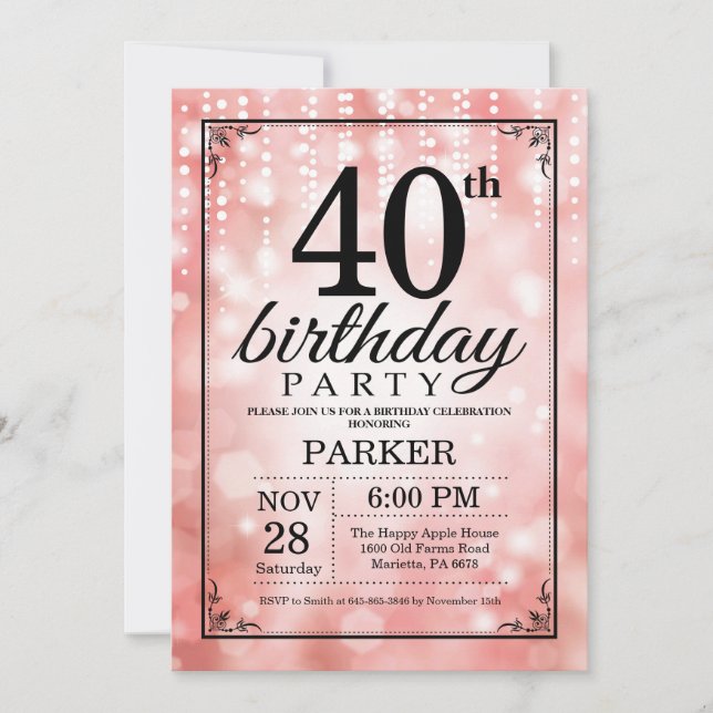 40e anniversaire Invitation Parties scintillant ro (Devant)