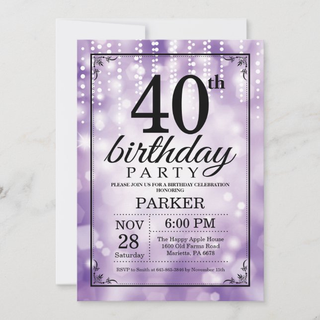 40e anniversaire Invitation Parties scintillant vi (Devant)