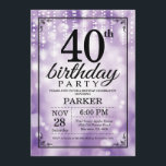 40e anniversaire Invitation Parties scintillant vi<br><div class="desc">40e anniversaire Invitation à cordes violettes avec Arrière - plan de Parties scintillant violet. Anniversaire mauve. Anniversaire adulte. Hommes ou femmes Anniversaire Invitation. 13e 15e 16e 18e 20e 21e 30e 40e 50e 60e 70e 80e 90e 100e, n'importe quel âge. Pour plus de personnalisation, cliquez sur le bouton "Customiser" et utilisez...</div>