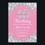40e anniversaire Invitation rose et diamant d'arge<br><div class="desc">Invitation du 40e anniversaire. Diamant de strass rose et argent. Élégant invitation de Bassorh Anniversaire. Anniversaire adulte. Femmes Anniversaire. Hommes Anniversaire. Pour plus de personnalisation,  cliquez sur le bouton "Customiser" et utilisez notre outil de conception pour modifier ce modèle.</div>