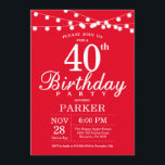 40e anniversaire Invitation rouge<br><div class="desc">40e anniversaire Invitation avec lumières à cordes. Arrière - plan rouge. 13ème 15ème 16ème 18ème 20ème 21ème 30ème 40ème 50ème 60ème 70ème 80ème 90ème 100ème,  Tout âge. Pour plus de personnalisation,  cliquez sur le bouton "Customiser" et utilisez notre outil de conception pour modifier ce modèle.</div>