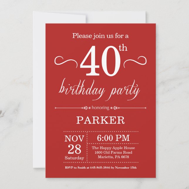 40e anniversaire Invitation rouge (Devant)