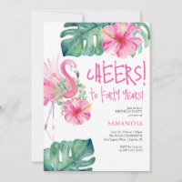 40e anniversaire Invitations Aquarelle Flamant ros