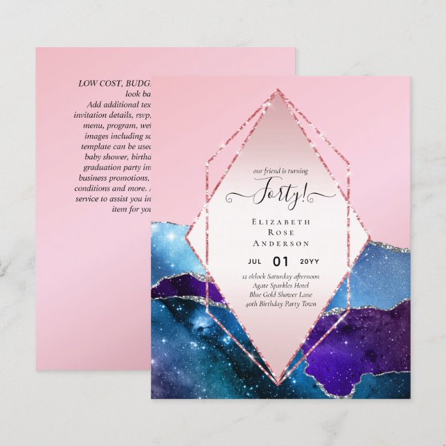 40e anniversaire Invitations Glamor Girly FUN mode (Devant / Derrière)