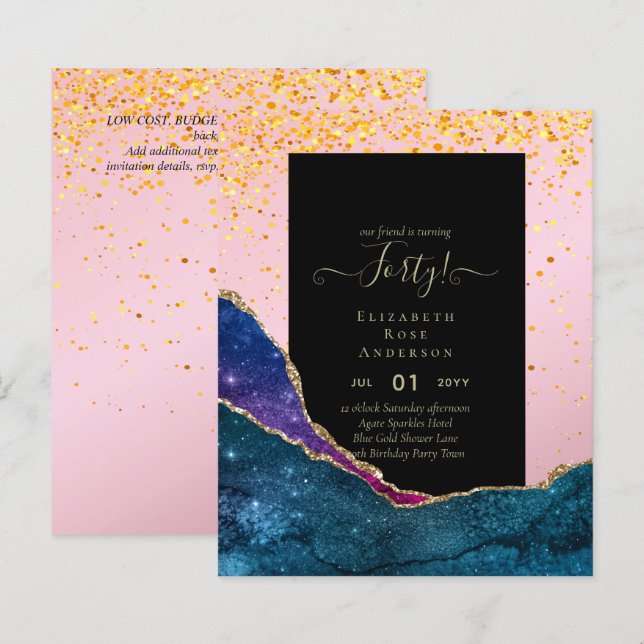 40e anniversaire Invitations Glamor Girly FUN mode (Devant / Derrière)
