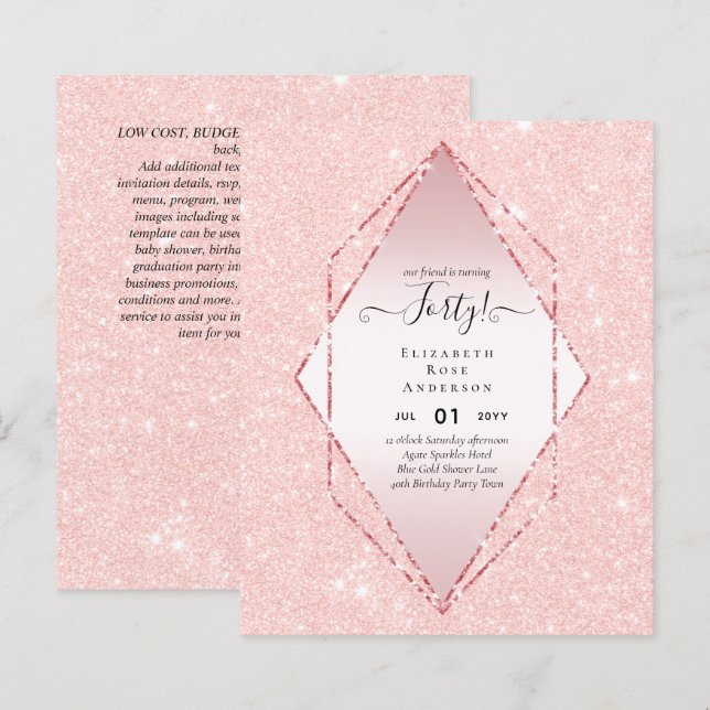 40e anniversaire Invitations Glamor Girly FUN mode (Devant / Derrière)