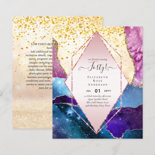 40e anniversaire Invitations Glamor Girly FUN mode (Devant / Derrière)
