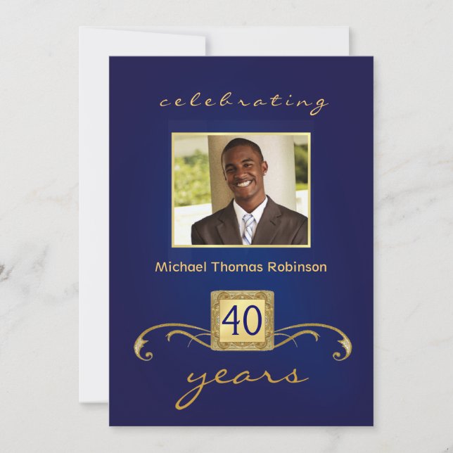 40e anniversaire Invitations - Monogramme Blue & G (Devant)