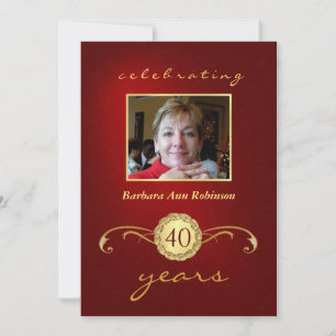 40e anniversaire Invitations - Monogramme rouge et