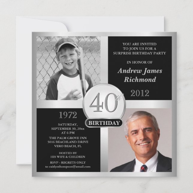 40e anniversaire Invitations photos d'hier et d'au (Devant)