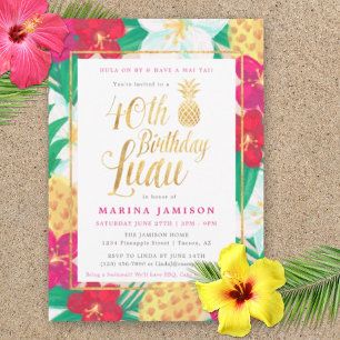 40e anniversaire Luau Invitations   Rose & Or