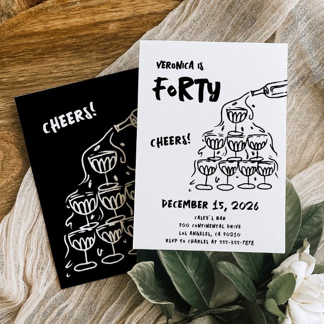 40e anniversaire Main tiré Champagne Invitation (Créateur téléchargé)