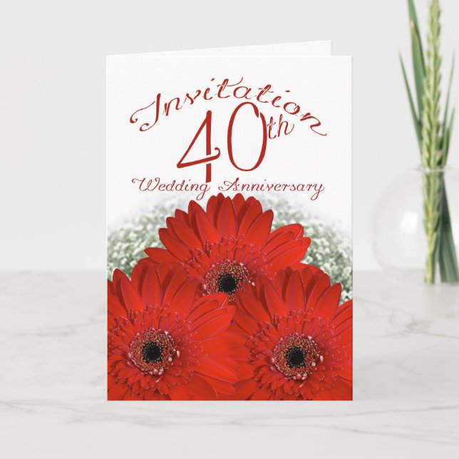 40e anniversaire mariage carte d'invitation - ruby (Devant)