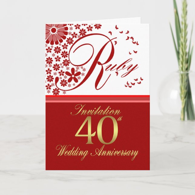 40e anniversaire mariage carte d'invitation - ruby (Devant)
