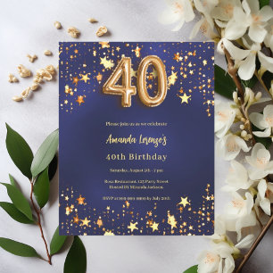 40e anniversaire marine bleu or étoiles invitation