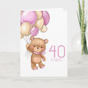 40e anniversaire mignon ballons roses fille carte 