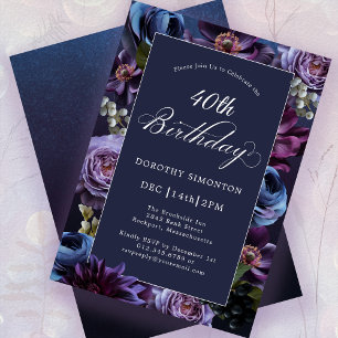 40e anniversaire Moody Purple Flower Invitation