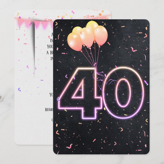 40e Anniversaire Neon Connexion Black Invitation (Devant / Derrière)