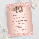 40e anniversaire rose or rose gouttes invitation<br><div class="desc">Une invitation moderne, élégante et glamour pour une fête de 40e anniversaire. Un arrière - plan rose avec des gouttes, la peinture goutte à goutte. Le nom est écrit avec un rose moderne de couleur or foncé à la main écriture style. Personnalisez et ajoutez les détails de votre fête. Le...</div>