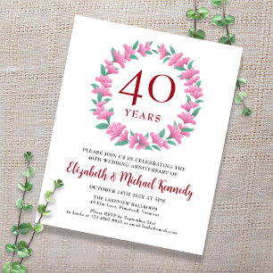 40e anniversaire Ruby Floral Wreath Invitation