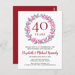 40e anniversaire Ruby Pink Green Wreath Invitation
