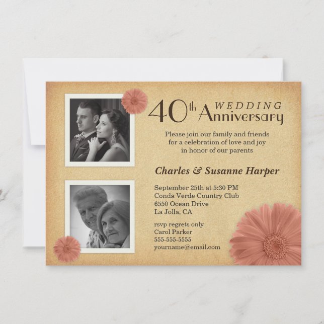 40e anniversaire Rustic Daisy Photo Invitations (Devant)