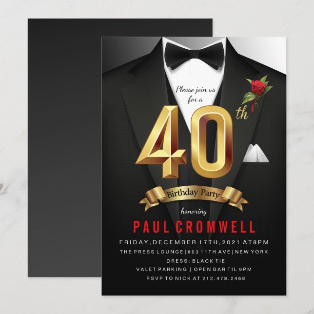 40e anniversaire Tuxedo Invitation (Devant / Derrière)
