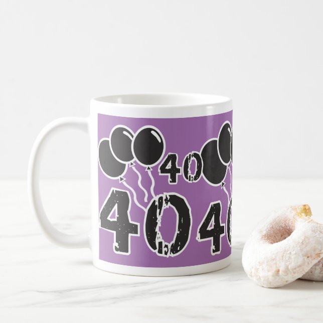 40e anniversaire violet avec ballons noirs Mug (Avec donut)