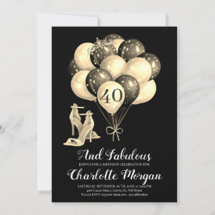 40e fête d'anniversaire Black White Invitation