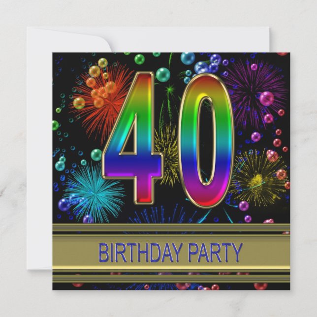 40e fête d'anniversaire Invitation avec bulles (Devant)