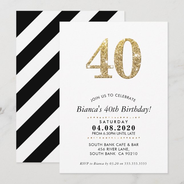 40E FÊTE D'ANNIVERSAIRE INVITATION parties scintil (Devant / Derrière)