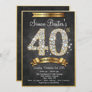 40e Gold Diamond Chalkboard Invitation Anniversair