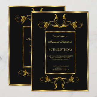 40e invitation de fête d'anniversaire Black Gold