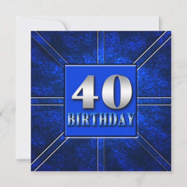 40E INVITATION DE FÊTE D'ANNIVERSAIRE - BLEU/ARGEN (Devant)