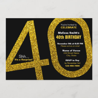 40e Parties scintillant d'or Invitation d'annivers