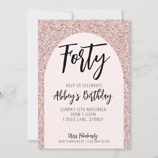 40e Parties scintillant Rose Gold Arch Invitation  (Devant)
