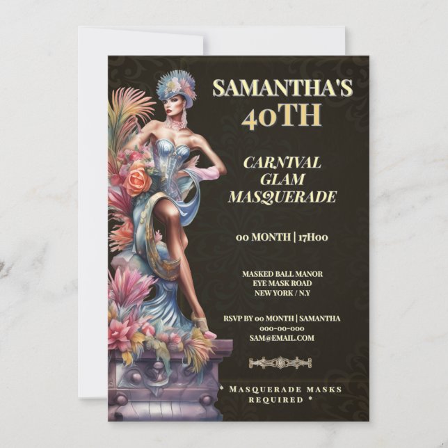 40th Masquerade Birthday Invitation Black Gold (Devant)