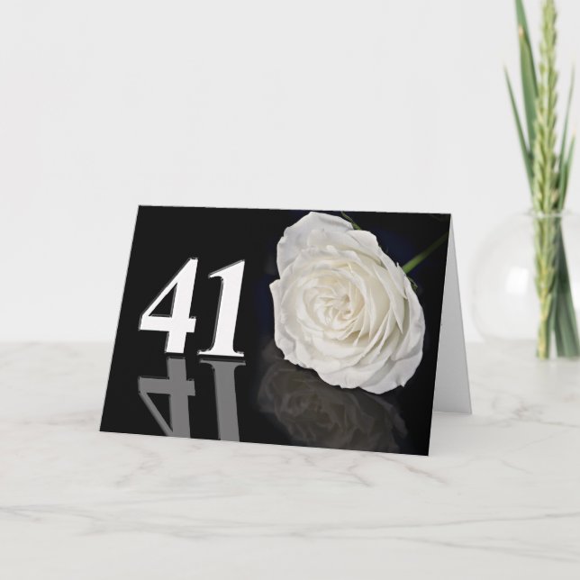 41e Anniversaire Carte avec une rose blanche class (Devant)