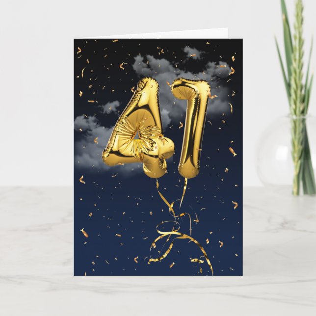 41e Anniversaire Gold Mylar Balloon et carte Confe (Devant)