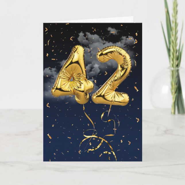 42e anniversaire Mylar Balloon or et carte Confett (Devant)
