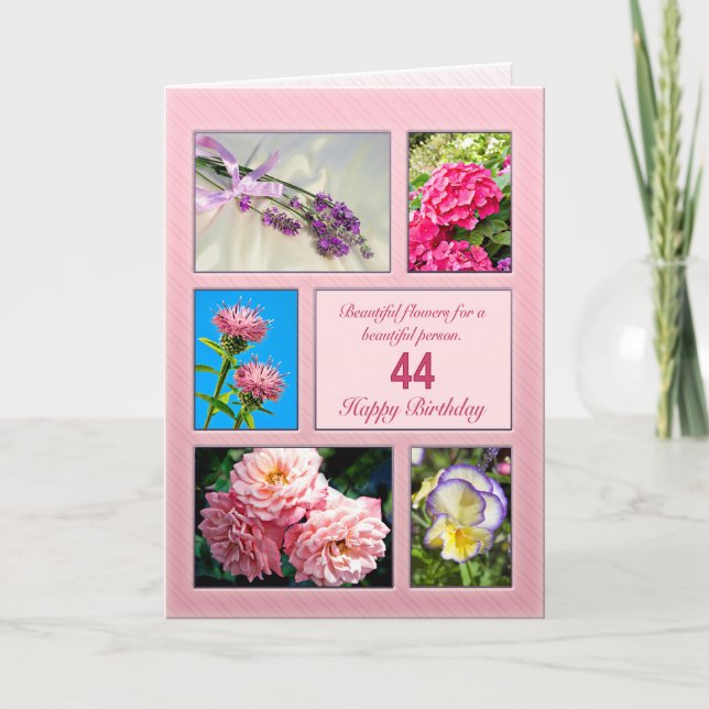 44e anniversaire, belle carte de fleurs (Devant)
